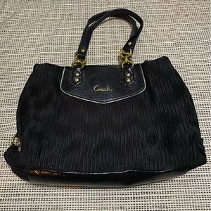 Coach Ashley Gathered Satin Carryall Tote Satchel, Black